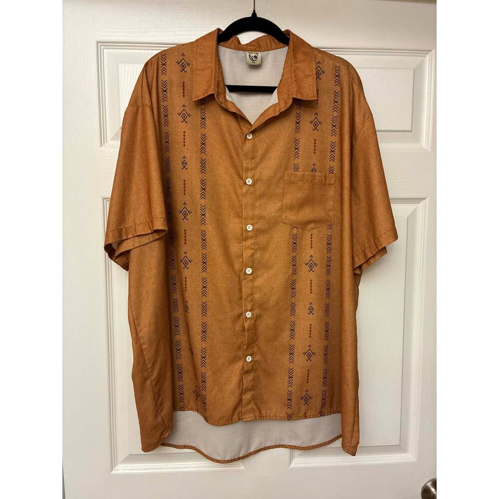 Hardaddy Mens 3XL Tribal Print Button Down Shirt Brown Short Sleeve Casual